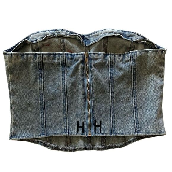 Y2K Hand Painted Denim Corset Top - Picture 2 of 4